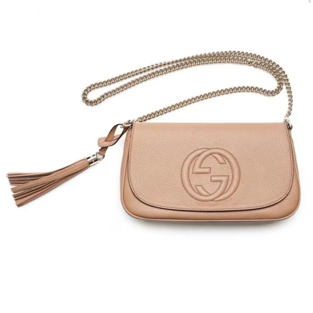 Gucci Beige Leather Chain Crossbody with Tassel